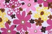 Robert Kaufman Minky Print Fabric - Dots & Daisies - Chocolate/Mango