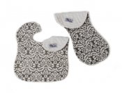 Reversible Minky Bib and Contoured Burp Cloth Set - Classic Damask Charcoal/White Reversible Minky Bib and Contoured Burp Cloth Set - Classic Damask Charcoal/White