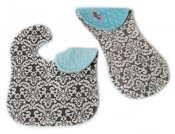 Reversible Minky Bib and Contoured Burp Cloth Set - Classic Damask Charcoal/Saltwater Reversible Minky Bib and Contoured Burp Cloth Set - Classic Damask Charcoal/Saltwater