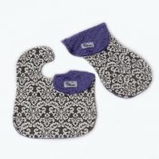 Reversible Minky Bib and Contoured Burp Cloth Set - Classic Damask Charcoal/Jewel Reversible Minky Bib and Contoured Burp Cloth Set - Classic Damask Charcoal/Jewel