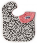 Reversible Minky Bib - Classic Damask Charcoal/Coral Reversible Minky Bib - Classic Damask Charcoal/Coral