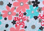 Robert Kaufman Minky Print Fabric - Dots & Daisies - Watermelon/Topaz