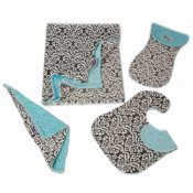 4 Piece Minky Baby Blanket Gift Set - Classic Damask Charcoal/Saltwater 4 Piece Minky Baby Blanket Gift Set - Classic Damask Charcoal/Saltwater