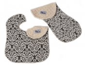 Reversible Minky Bib and Contoured Burp Cloth Set - Classic Damask Charcoal/Yellow Reversible Minky Bib and Contoured Burp Cloth Set - Classic Damask Charcoal/Yellow