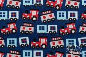 Robert Kaufman Minky Print Fabric - Chugga Chugga - Scarlet Robert Kaufman Minky Print Fabric - Chugga Chugga - Scarlet