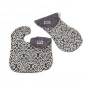 Reversible Minky Bib and Contoured Burp Cloth Set - Classic Damask Charcoal/Charcoal Reversible Minky Bib and Contoured Burp Cloth Set - Classic Damask Charcoal/Charcoal