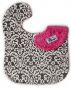 Reversible Minky Bib - Classic Damask Charcoal/Fuchsia Reversible Minky Bib - Classic Damask Charcoal/Fuchsia