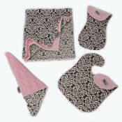 4 Piece Minky Baby Blanket Gift Set - Classic Damask Charcoal/Baby Pink 4 Piece Minky Baby Blanket Gift Set - Classic Damask Charcoal/Baby Pink