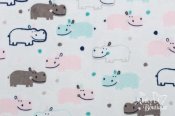 Robert Kaufman Minky Print Fabric - Happy Hippo - Blush/Saltwater Robert Kaufman Minky Print Fabric - Happy Hippo - Blush/Saltwater