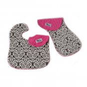 Reversible Minky Bib and Contoured Burp Cloth Set - Classic Damask Charcoal/Fuchsia Reversible Minky Bib and Contoured Burp Cloth Set - Classic Damask Charcoal/Fuchsia