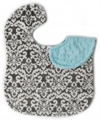 Reversible Minky Bib - Classic Damask Charcoal/Saltwater Reversible Minky Bib - Classic Damask Charcoal/Saltwater